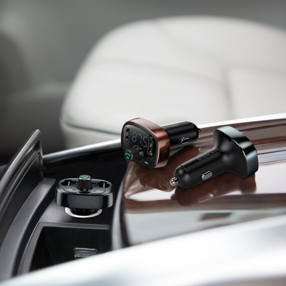 Baseus T typed | Transmiter FM bluetooth 4.2 MP3 + ładowarka samochodowa 2x USB 3.4A