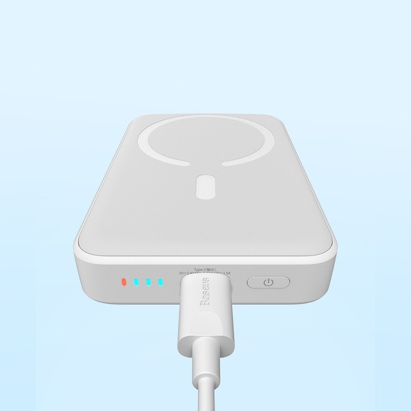 Baseus Magnetic Mini Wireless Fast Charge Power Bank 10000mAh 20W White（With Baseus Simple wiring Type-C to Type-C 60W（20V/3A）30