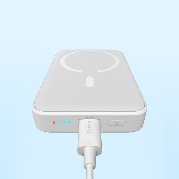 Baseus Magnetic Mini Wireless Fast Charge Power Bank 10000mAh 20W White（With Baseus Simple wiring Type-C to Type-C 60W（20V/3A）30
