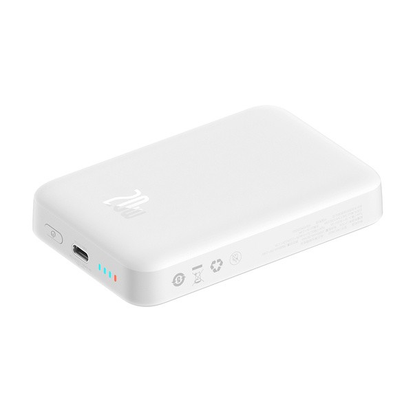 Baseus Magnetic Mini Wireless Fast Charge Power Bank 10000mAh 20W White（With Baseus Simple wiring Type-C to Type-C 60W（20V/3A）30