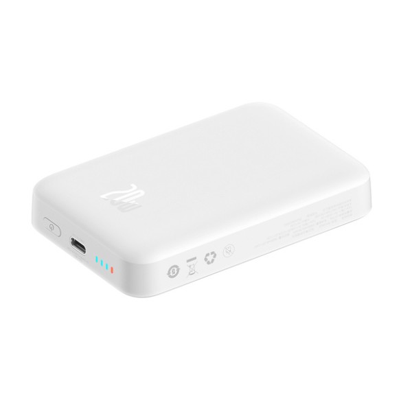 Baseus Magnetic Mini Wireless Fast Charge Power Bank 10000mAh 20W White（With Baseus Simple wiring Type-C to Type-C 60W（20V/3A）30