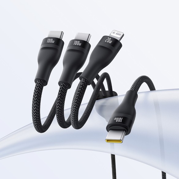 Baseus Flash Series 3 One-for-three Fast Charging Cable Type-C to C+C+L 100W 1.5m Cluster Black