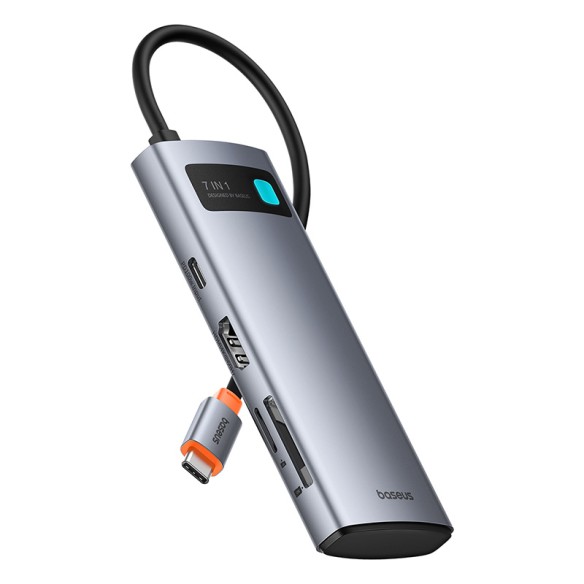Baseus Metal Gleam Series 7-Port | HUB Adapter Przejściówka 7w1 USB-C do HDMI, 3x USB3.0, SD, TF, PD 100W