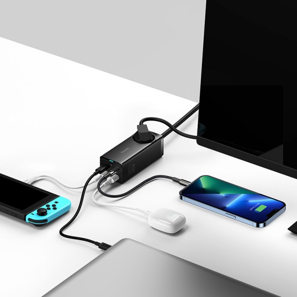 Baseus GaN3 Pro | Listwa zasilająca, ładowarka sieciowa 5 portów 65W USB-C USB-A AC
