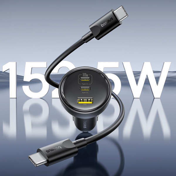 Baseus Multi-Port Fast Charge Ładowarka Samochodowa C+C+U 152.5W Set Cluster Black