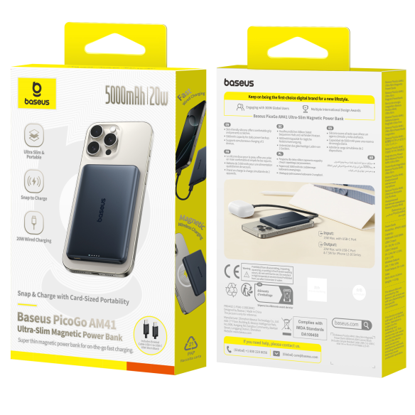 Baseus PicoGo AM41 Ultracienki Magnetyczny Power Bank 5000mAh 20W Cosmic Black
