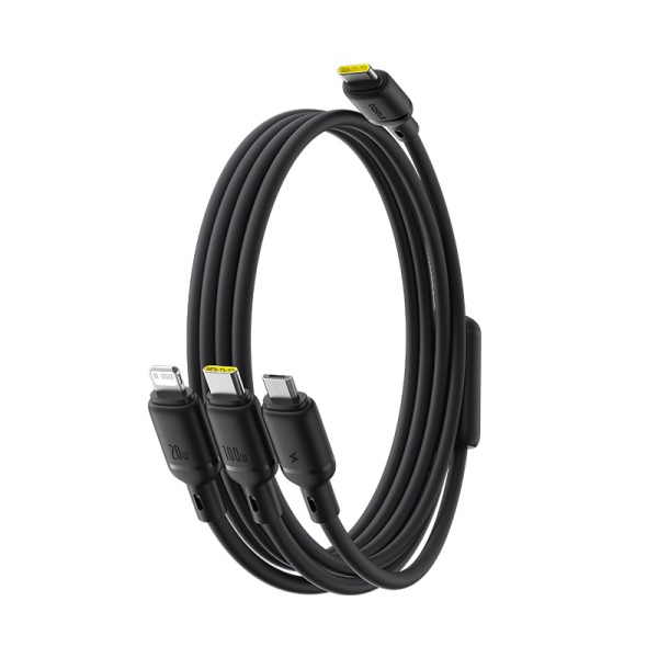 OS-Baseus Silky One-for-Three Kabel 3w1 USB-C to M+L+C 100W 1.5m Cosmic Black