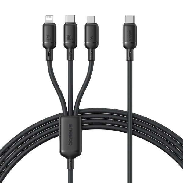 OS-Baseus Silky One-for-Three Kabel 3w1 USB-C to M+L+C 100W 1.5m Cosmic Black