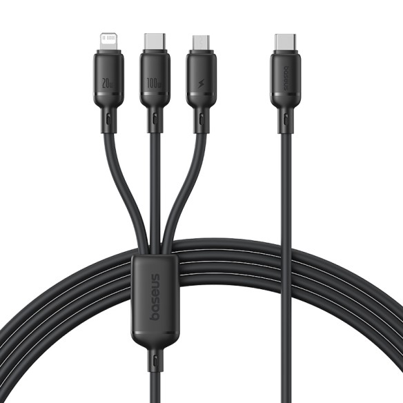 OS-Baseus Silky One-for-Three Kabel 3w1 USB-C to M+L+C 100W 1.5m Cosmic Black