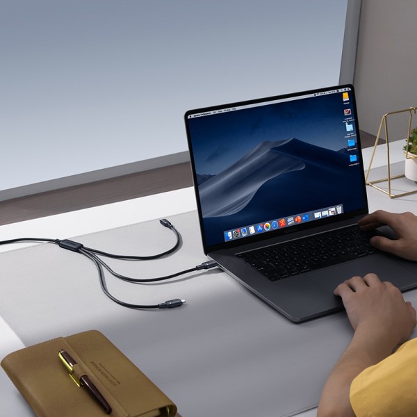 OS-Baseus Silky One-for-Three Kabel 3w1 USB-C to M+L+C 100W 1.5m Cosmic Black