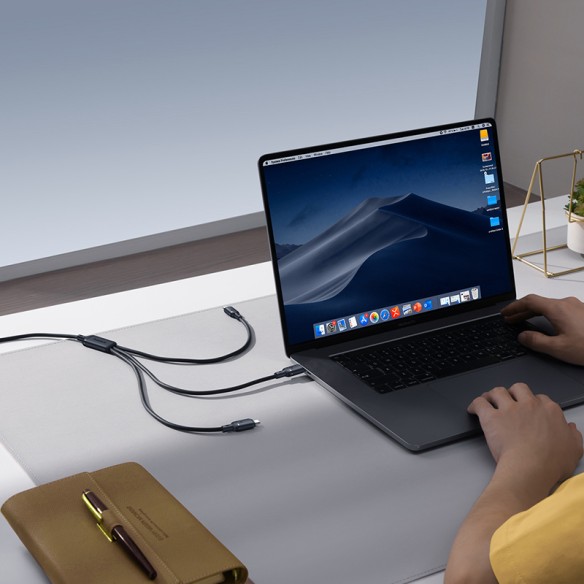 OS-Baseus Silky One-for-Three Kabel 3w1 USB-C to M+L+C 100W 1.5m Cosmic Black
