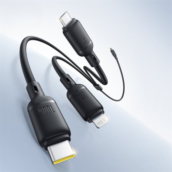 OS-Baseus Silky One-for-Three Kabel 3w1 USB-C to M+L+C 100W 1.5m Cosmic Black