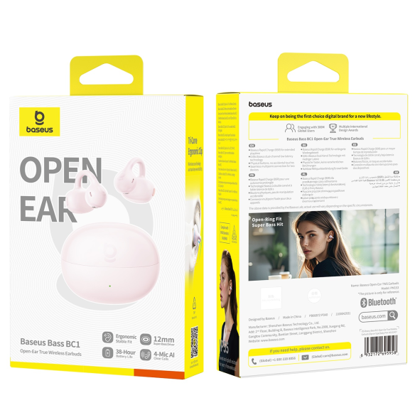 Baseus Bass BC1 Open-Ear True Słuchawi Bezprzewodowe (Clip-on Type) Baby Pink