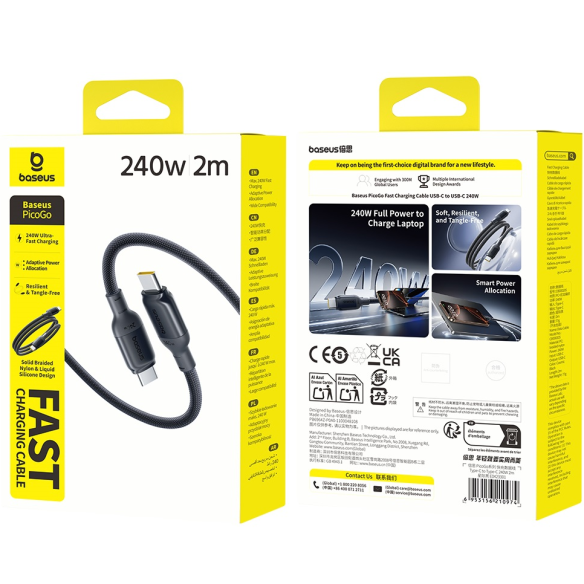 Baseus PicoGo Kabel USB-C Do USB-C 240W 2m Cosmic Black