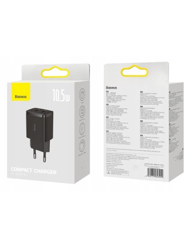 Baseus Compact | Ładowarka sieciowa zasilacz 2x USB-A 10.5W 2A