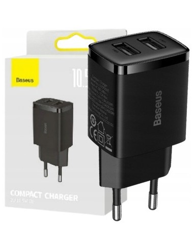 Baseus Compact | Ładowarka sieciowa zasilacz 2x USB-A 10.5W 2A