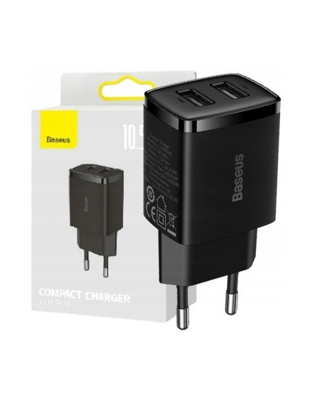 Baseus Compact | Ładowarka sieciowa zasilacz 2x USB-A 10.5W 2A