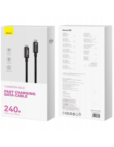 Baseus Tungsten Gold | Kabel Type-C USB-C 240W Power Delivery Samsung AFC Huawei SCP Quick Charge 3m