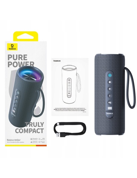 Baseus AeQur 30 | Głośnik przenośny, bezprzewodowy Bluetooth 5.3, LED RGB + aplikacja
