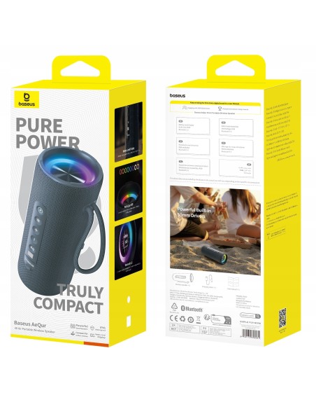 Baseus AeQur 30 | Głośnik przenośny, bezprzewodowy Bluetooth 5.3, LED RGB + aplikacja