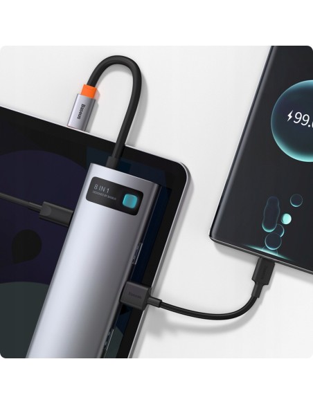 Baseus Metal Gleam Series 8-in-1 | Adapter HUB USB-C - HDMI 4K 3x USB3.0 USB-C RJ45 SD TF PD 100W