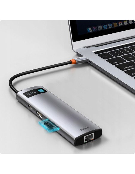 Baseus Metal Gleam Series 8-in-1 | Adapter HUB USB-C - HDMI 4K 3x USB3.0 USB-C RJ45 SD TF PD 100W