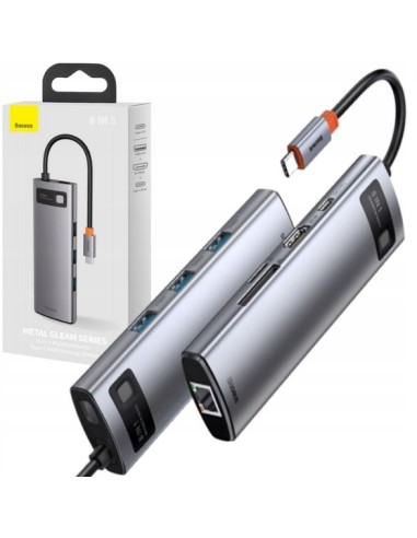Baseus Metal Gleam Series 8-in-1 | Adapter HUB USB-C - HDMI 4K 3x USB3.0 USB-C RJ45 SD TF PD 100W