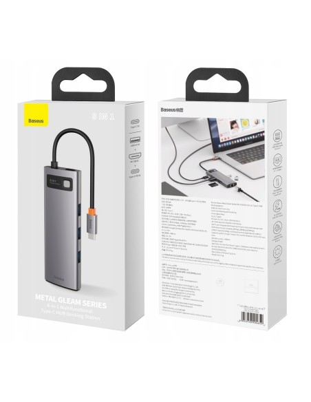 Baseus Metal Gleam Series 8-in-1 | Adapter HUB USB-C - HDMI 4K 3x USB3.0 USB-C RJ45 SD TF PD 100W