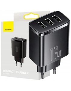 Baseus Compact | Ładowarka sieciowa zasilacz 3x USB-A 17W 