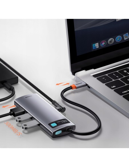 Baseus Metal Gleam Series 6-in-1 | Adapter HUB USB-C - HDMI 4K 3x USB3.0 USB-C RJ45 PD 100W