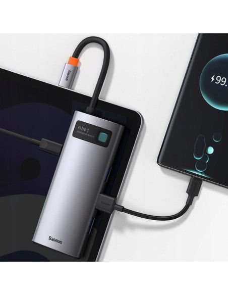 Baseus Metal Gleam Series 6-in-1 | Adapter HUB USB-C - HDMI 4K 3x USB3.0 USB-C RJ45 PD 100W