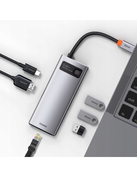 Baseus Metal Gleam Series 6-in-1 | Adapter HUB USB-C - HDMI 4K 3x USB3.0 USB-C RJ45 PD 100W
