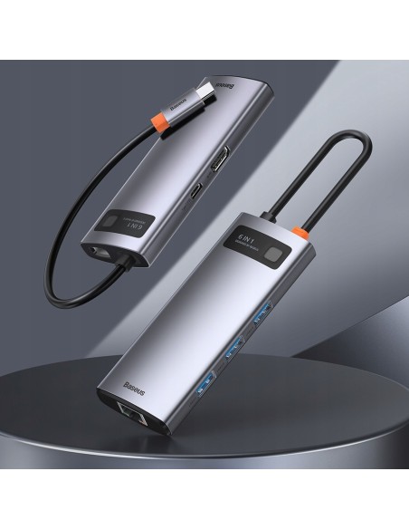 Baseus Metal Gleam Series 6-in-1 | Adapter HUB USB-C - HDMI 4K 3x USB3.0 USB-C RJ45 PD 100W