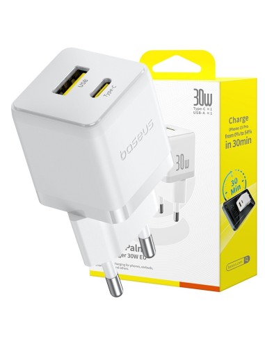 Baseus Palm Szybka Ładowarka Sieciowa C+U 30W EU Moon White