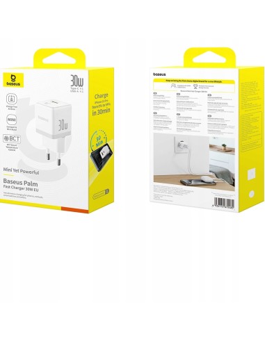 Baseus Palm Szybka Ładowarka Sieciowa C+U 30W EU Moon White