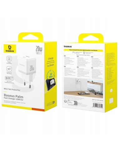 Baseus Palm Szybka Ładowarka Sieciowa C+U 20W EU Moon White