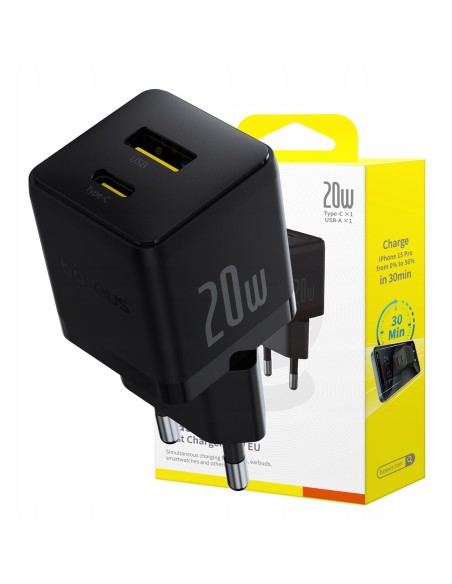 Baseus Palm |  Szybka Ładowarka Sieciowa, Zasilacz USB-C USB-A PD 20W