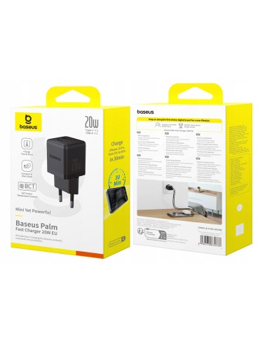 Baseus Palm |  Szybka Ładowarka Sieciowa, Zasilacz USB-C USB-A PD 20W