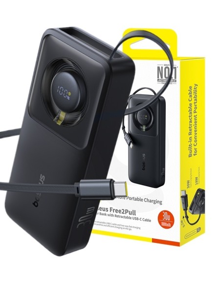 Baseus Free2Pull Power Bank with Retractable Cable 10000mAh 30W Cosmic Black