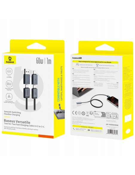 Baseus Versatile Two-for-Two Fast Kabel 4w1 U+C to C+L 60W 1m Cosmic Black