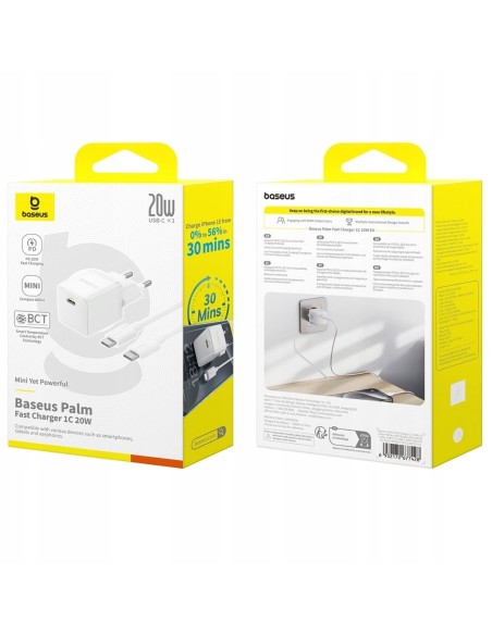 Baseus Palm Szybka Ładowarka Sieciowa 1C 20W EU Moon White