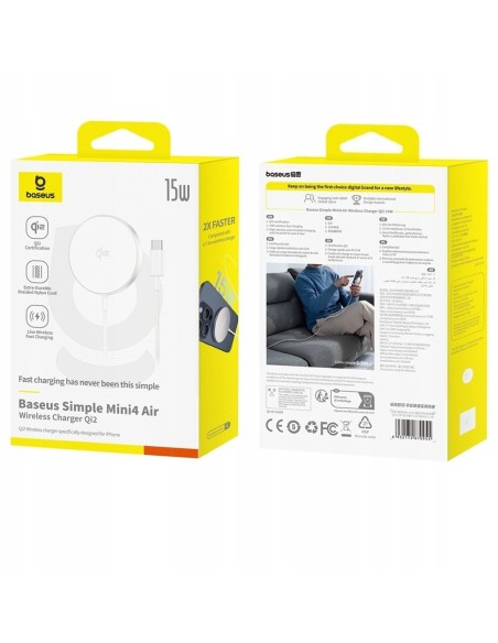 Baseus Simple Mini4 Air Ładowarka Indukcyjna Qi2 15W Frost Silver