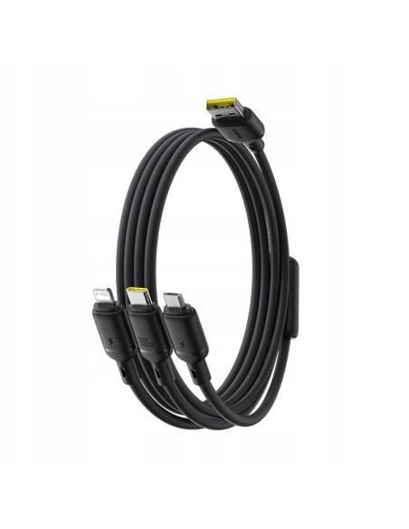 Baseus Silky One-for-Three Kabel Do Szybkiego Ładowania USB-A to M+L+C 100W 1.5m