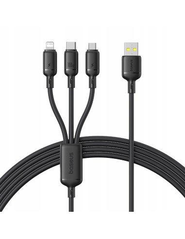 Baseus Silky One-for-Three Kabel Do Szybkiego Ładowania USB-A to M+L+C 100W 1.5m