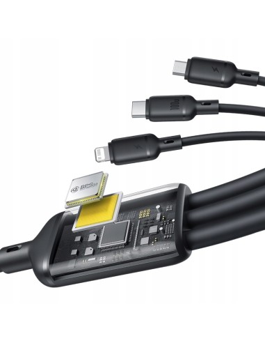 Baseus Silky One-for-Three Kabel Do Szybkiego Ładowania USB-A to M+L+C 100W 1.5m