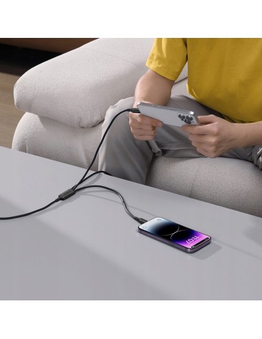 Baseus Silky One-for-Three Kabel Do Szybkiego Ładowania USB-A to M+L+C 100W 1.5m