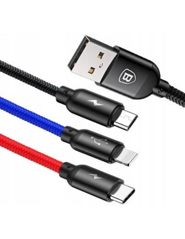Baseus Three Primary Colors | Nylonowy kabel 3w1 USB - Lightning Micro Type-C 3.5A 30cm