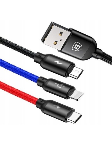 Baseus Three Primary Colors | Nylonowy kabel 3w1 USB - Lightning Micro Type-C 3.5A 30cm