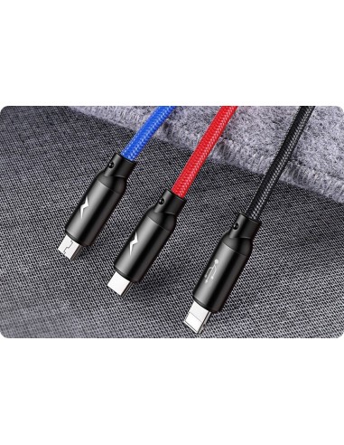 Baseus Three Primary Colors | Nylonowy kabel 3w1 USB - Lightning Micro Type-C 3.5A 30cm