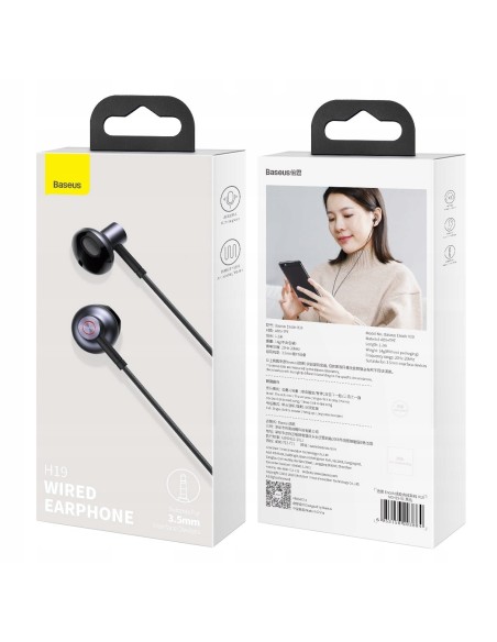Baseus H19 | Słuchawki douszne przewodowe Mini Jack 3,5mm z mikrofonem HD